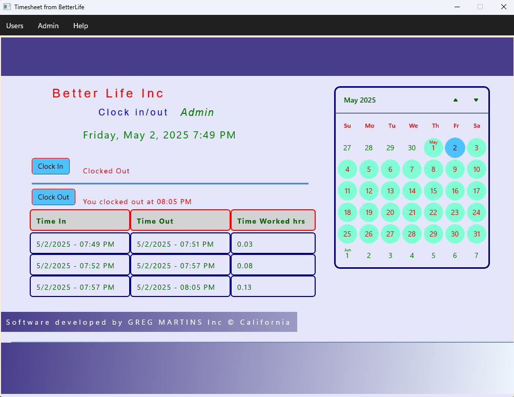 Clock-in and clock-out feature